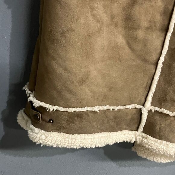Joie Brown &Cream Shearling suede Vest Gorpcore oversized medium #737 - Picture 6 of 8